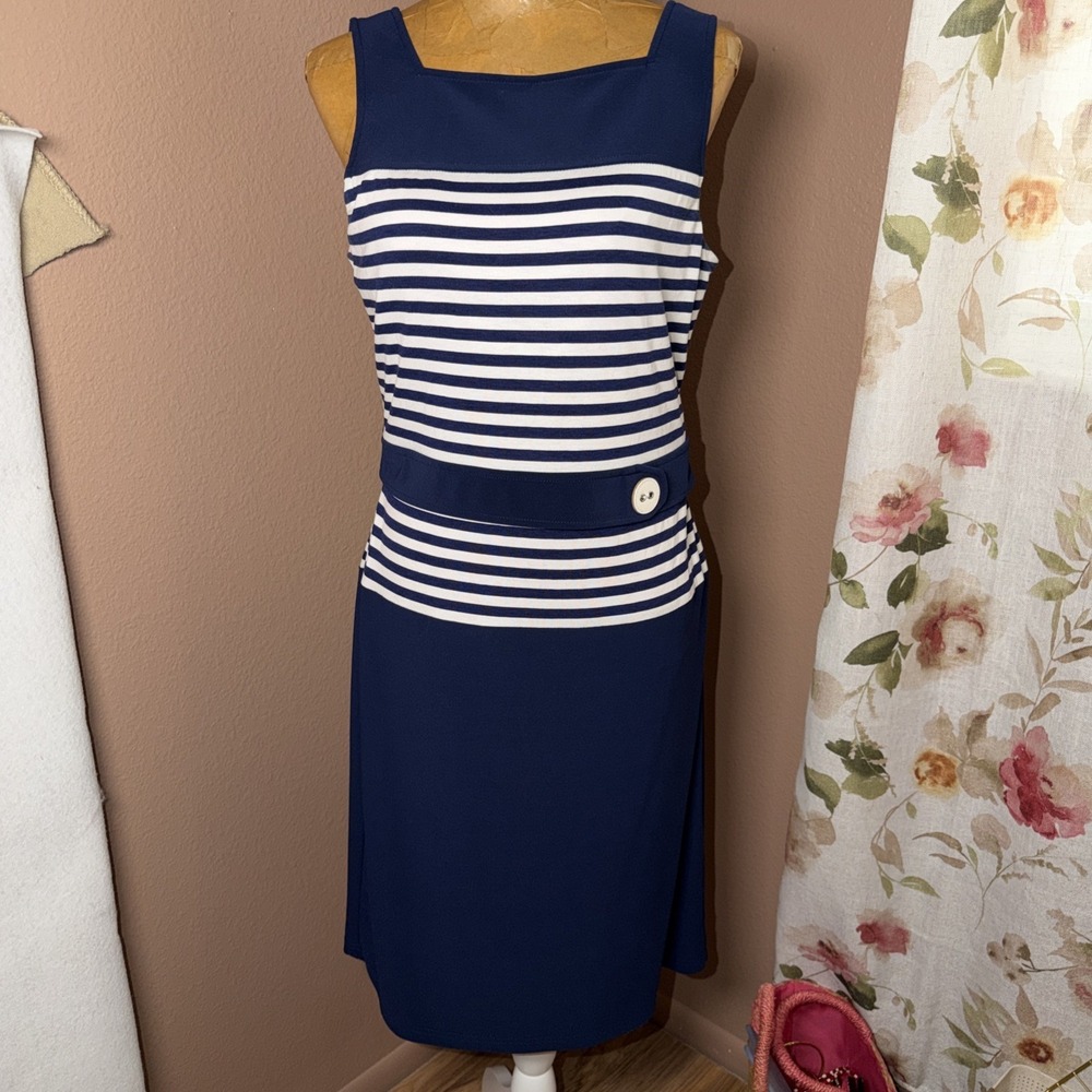 Joseph Ribkoff Tank Dress Womens Navy White Sailor Shift  Sleeveless Sz 12